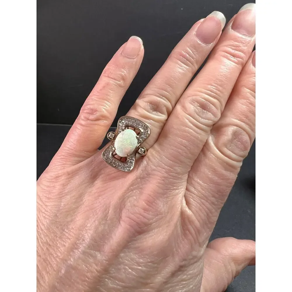 Vintage 14K Opal & Diamond Ring | Size 6.5 | Papered | 1.80ct | 60s–70s